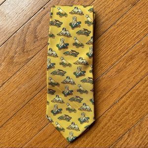 Salvatore Ferragamo Silk Tie Yellow Gold Dogs Print Made In Italy